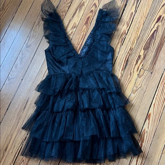 Lulu's Striking Sensation Black Tulle Tiered Ruffled Mini Dress - Picture 6 of 15